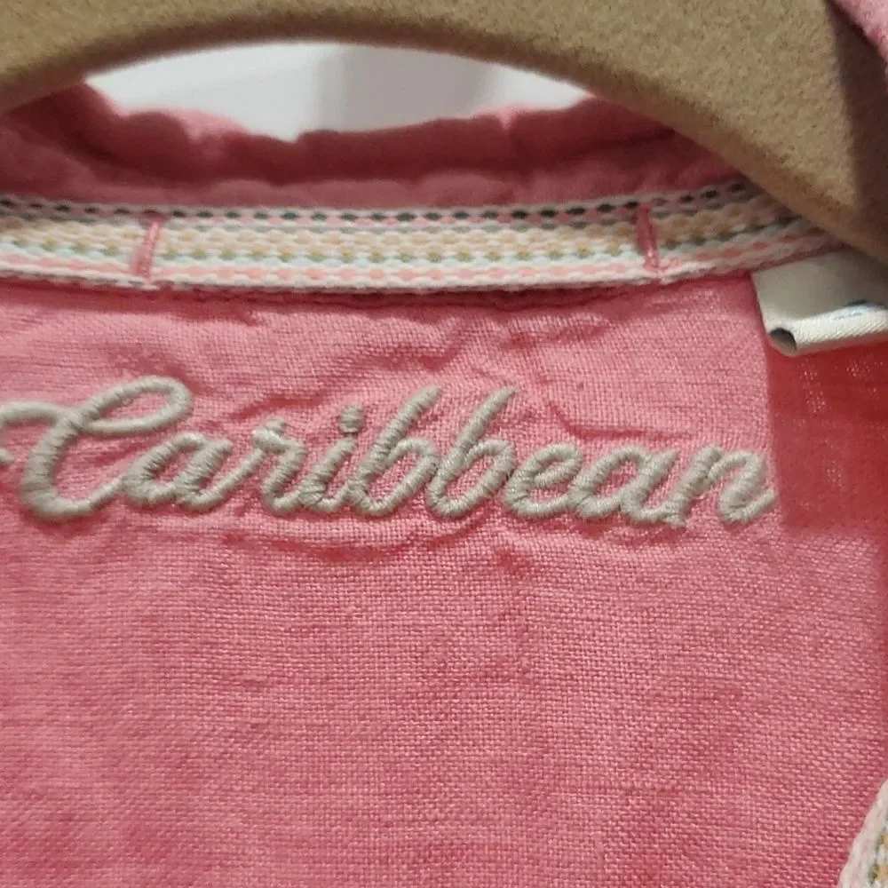 Caribbean 100% Linen Salmon Pink Long Sleeve Shirt, Size Small - Picture 2 of 5